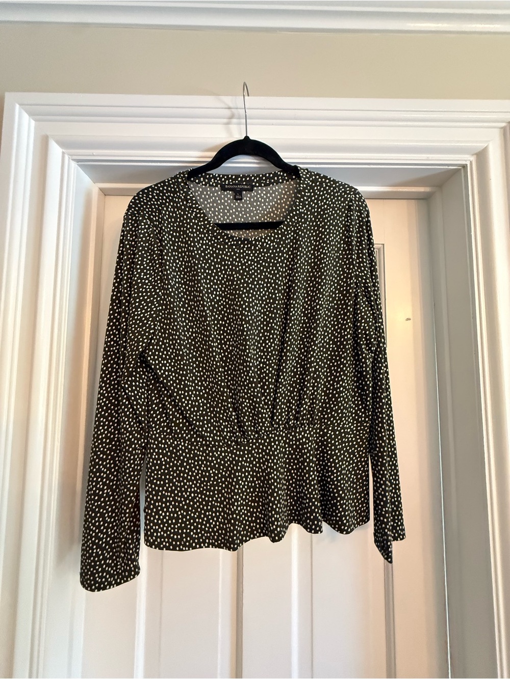 Banana Republic Black and White Polka Dot Long Sleeve Peplum style Top